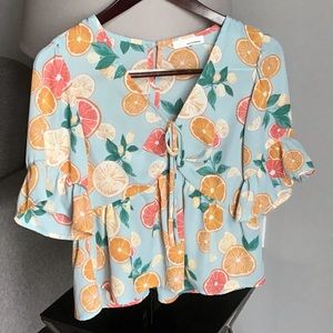 JUNE & HUDSON Women’s Medium Short Sleeve Sliced Orange Shirt